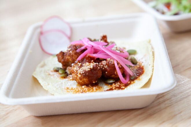Taco in takeout box
