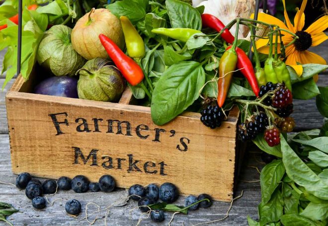 Farmer's market box with vegetables