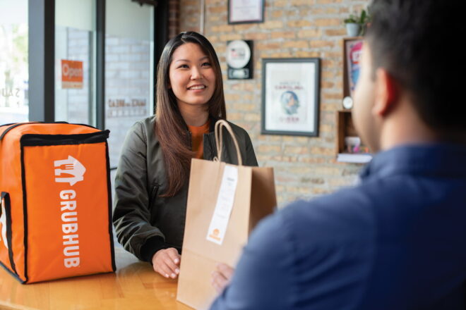 Grubhub driver picks up order