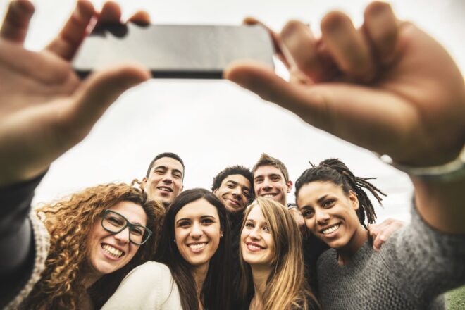 Group taking selfie