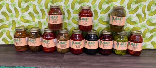 Jars stacked of Aliskas Amazing Pickles
