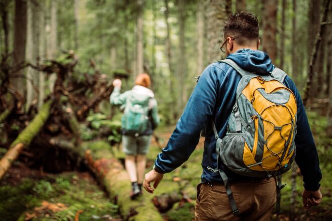 Couple hiking in the woods