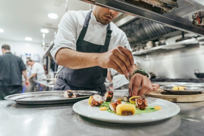 Chef plating a dish